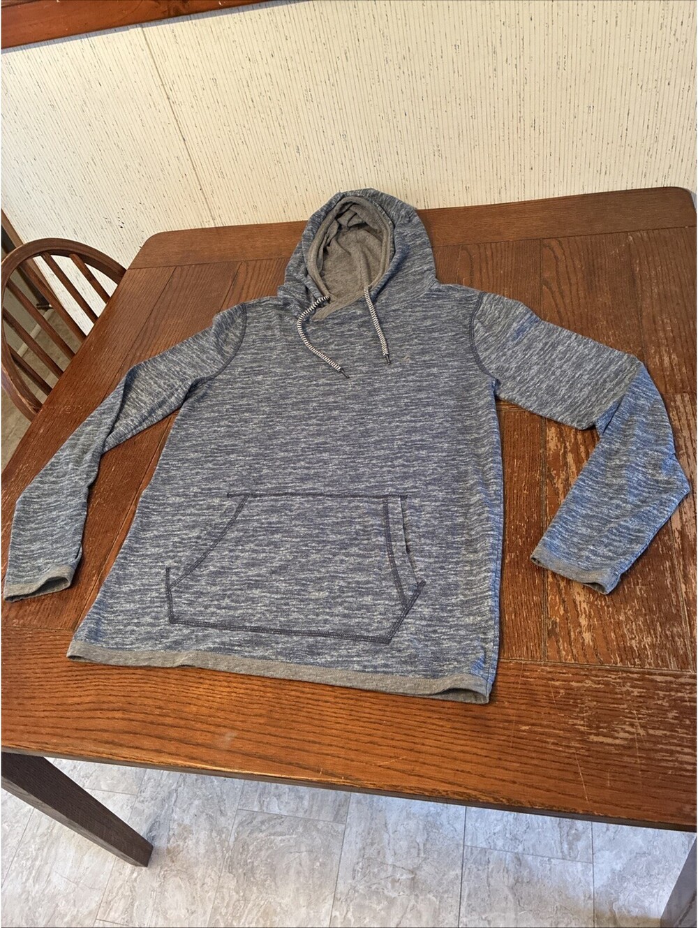 Hollister Pullover Hoodie Men’s M Heather Blue Trim Cross Cowl Kangaroo Pouch